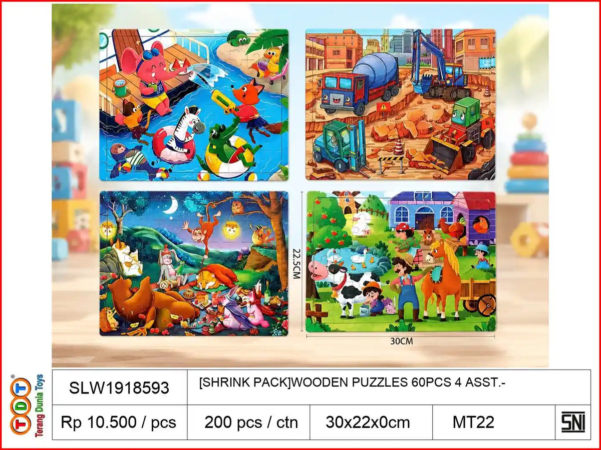 [SHRINK PACK]WOODEN PUZZLES 60PCS 4 ASST.