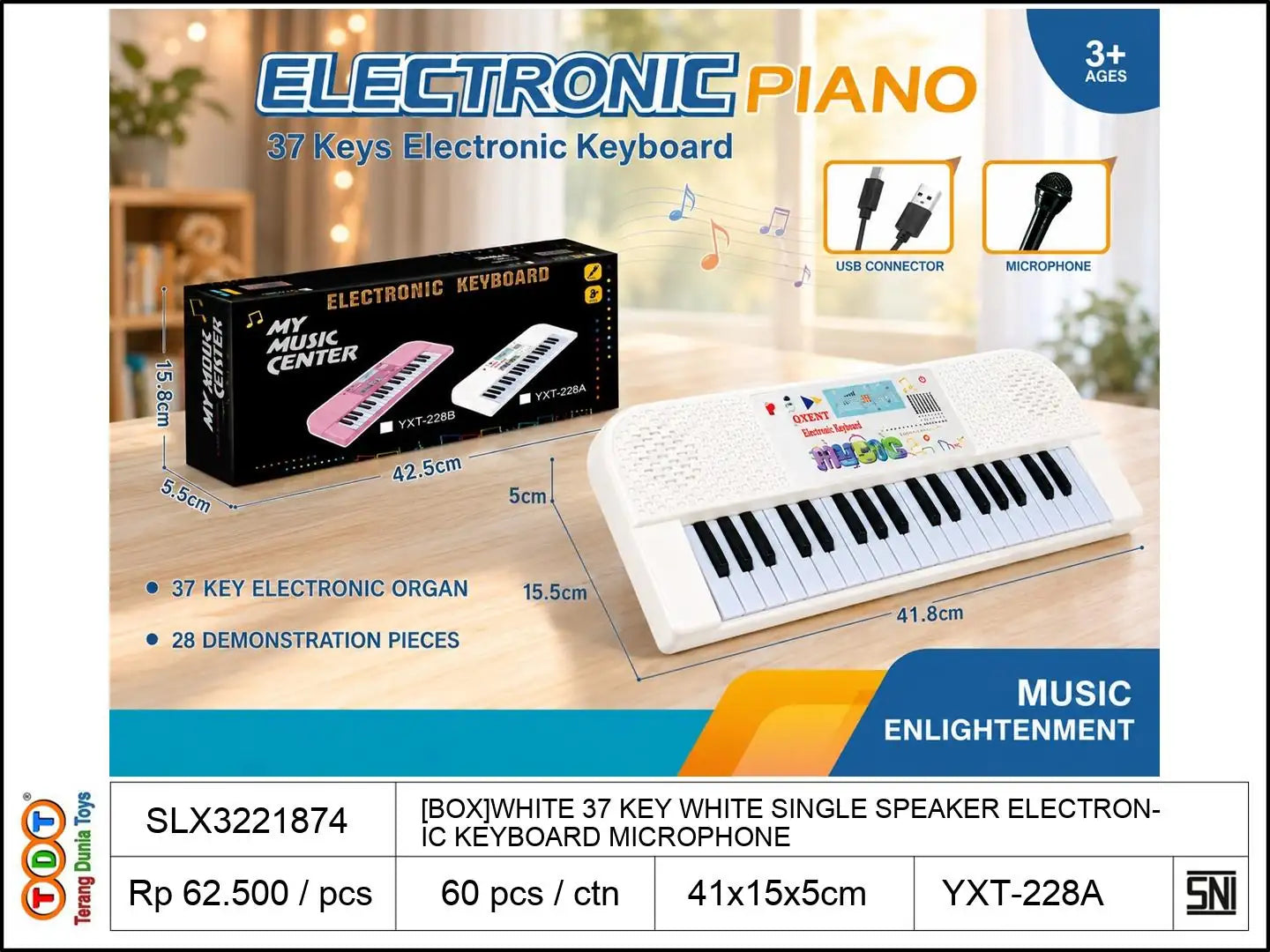 [BOX]WHITE 37 KEY WHITE SINGLE SPEAKER ELECTRONIC KEYBOARD WITH MICROPHONE