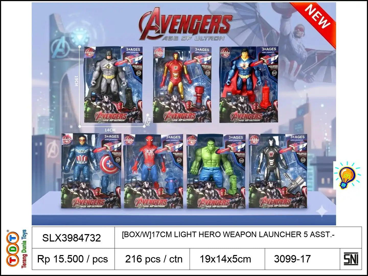 [BOX/W]17CM LIGHT HERO WITH WEAPON LAUNCHER 5 ASST.