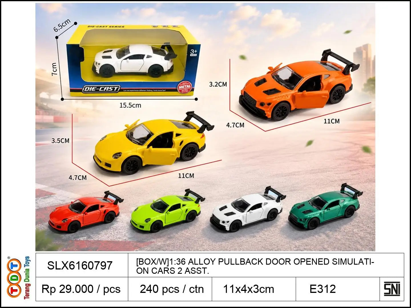 [BOX/W]1:36 ALLOY PULLBACK DOOR OPENED SIMULATION CARS 2 ASST.