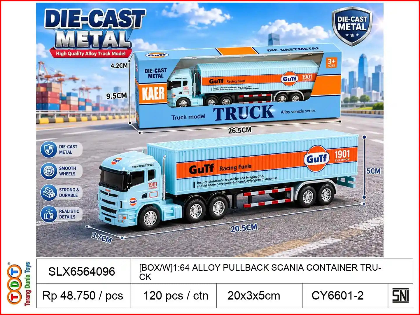 [BOX/W]1:64 ALLOY PULLBACK SCANIA CONTAINER TRUCK