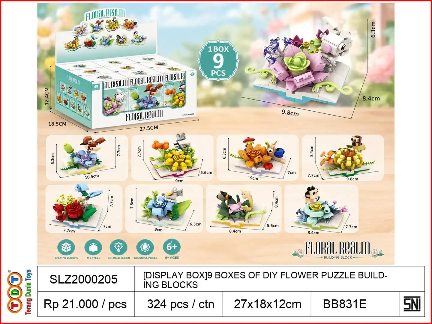[DISPLAY BOX]9 BOXES OF DIY FLOWER PUZZLE BUILDING BLOCKS