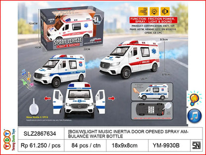 [BOX/W]LIGHT MUSIC INERTIA DOOR OPENED SPRAY AMBULANCE WITH WATER BOTTLE